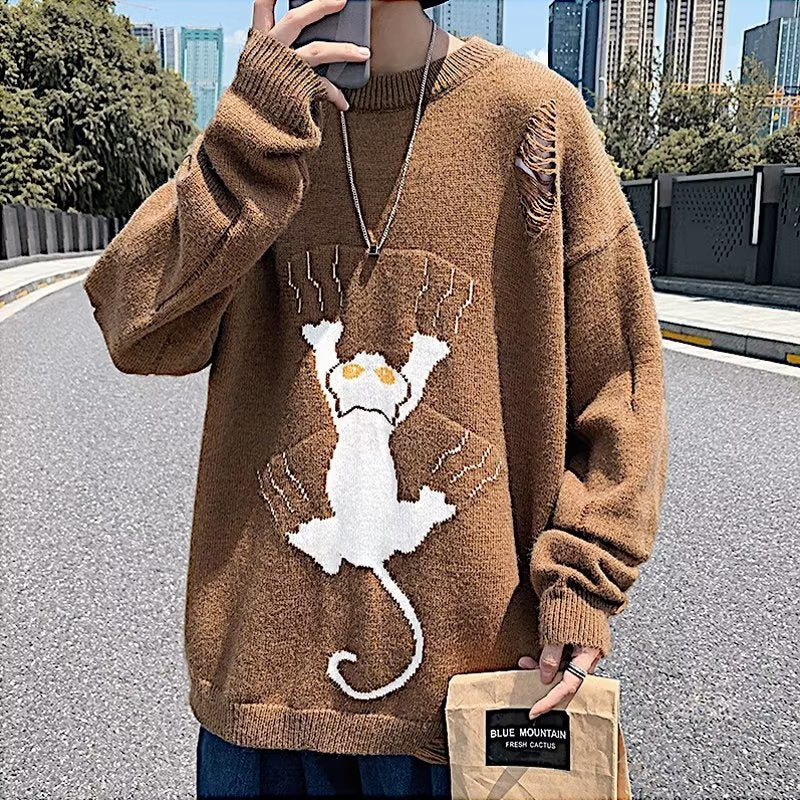 Loose Fit Printed Sweater – Casual Lazy Style Pullover