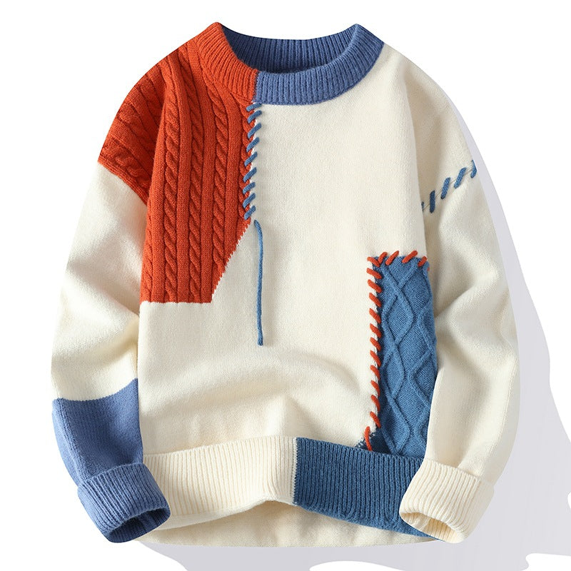 Colorblock Knit Sweater – Winter Pullover Long Sleeve Fashion Top