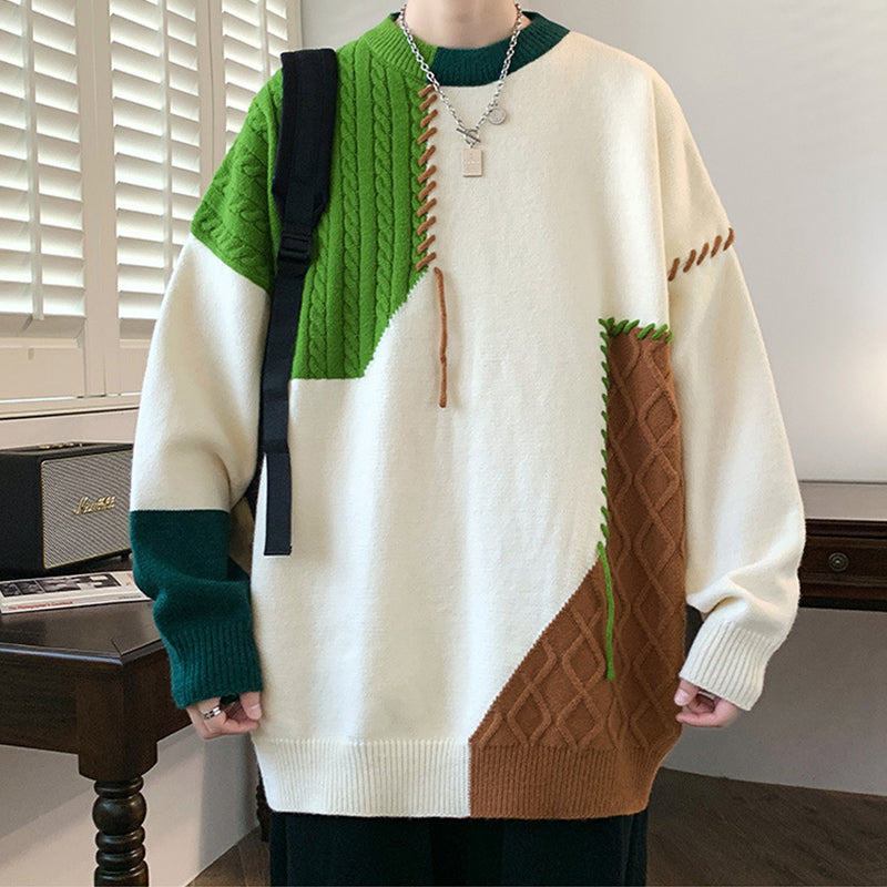 Colorblock Knit Sweater – Winter Pullover Long Sleeve Fashion Top