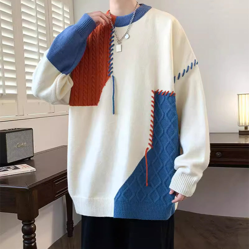 Colorblock Knit Sweater – Winter Pullover Long Sleeve Fashion Top