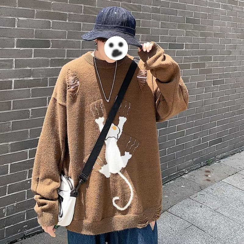 Loose Fit Printed Sweater – Casual Lazy Style Pullover