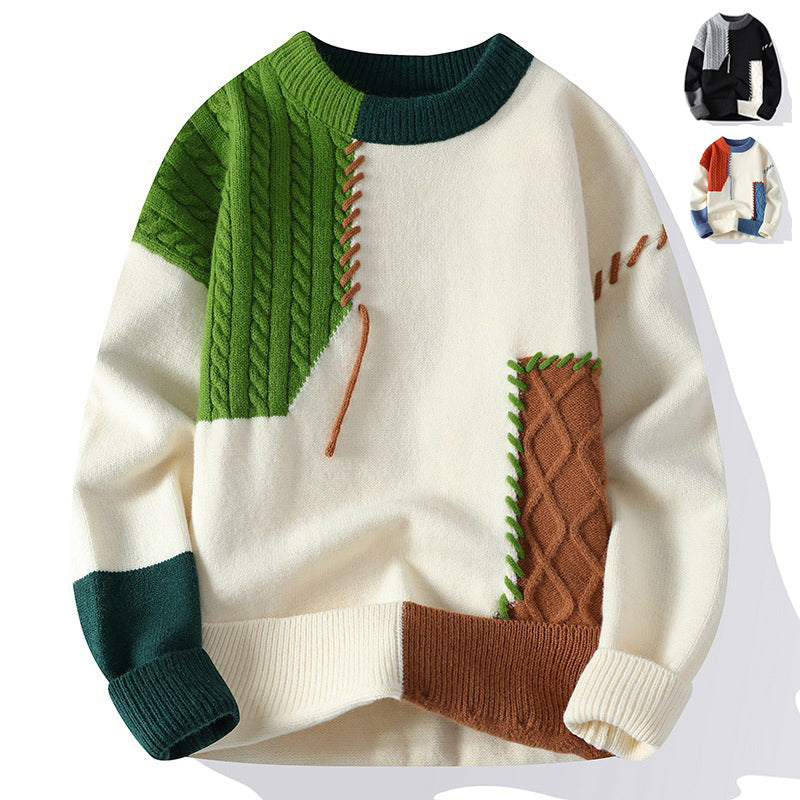 Colorblock Knit Sweater – Winter Pullover Long Sleeve Fashion Top