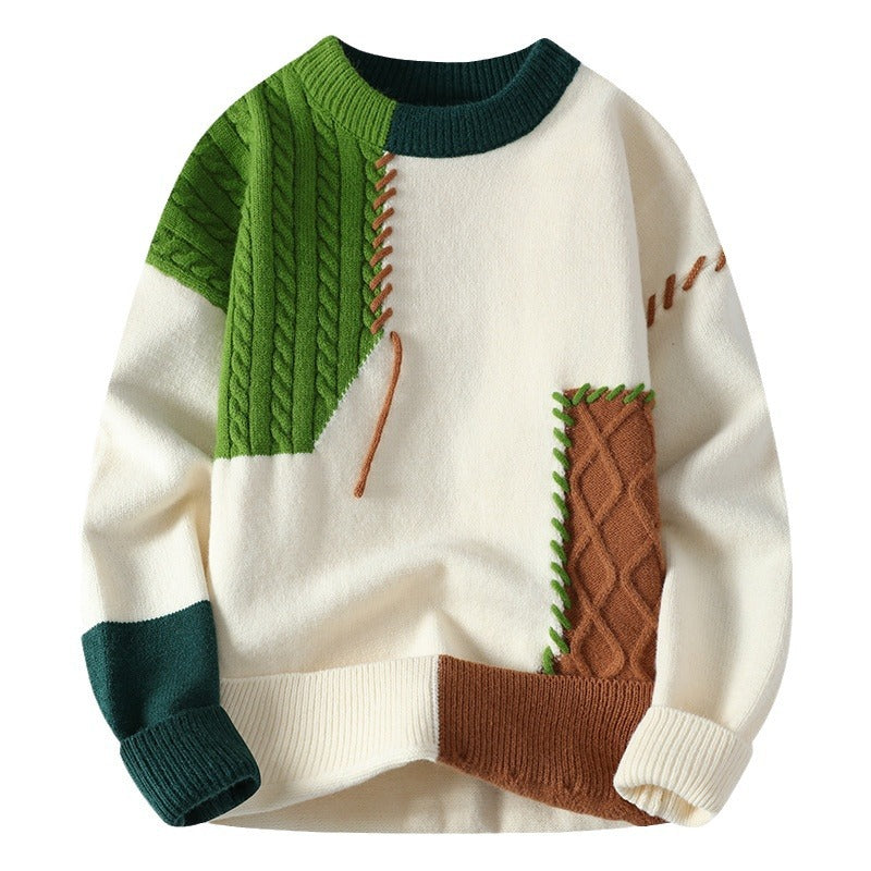 Colorblock Knit Sweater – Winter Pullover Long Sleeve Fashion Top
